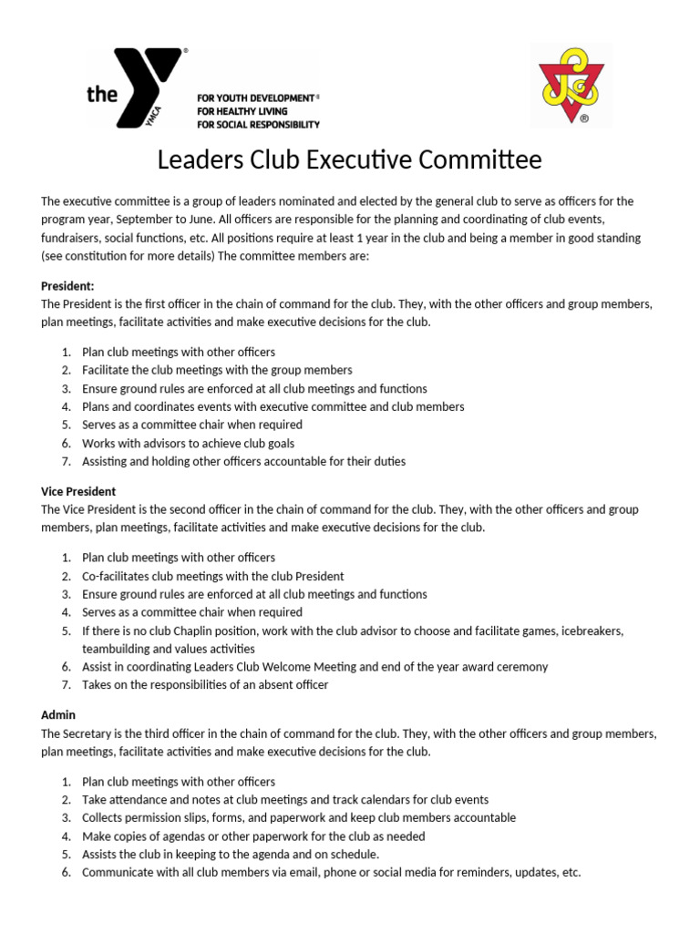 Leaders Club Executive Committee Roles | PDF
