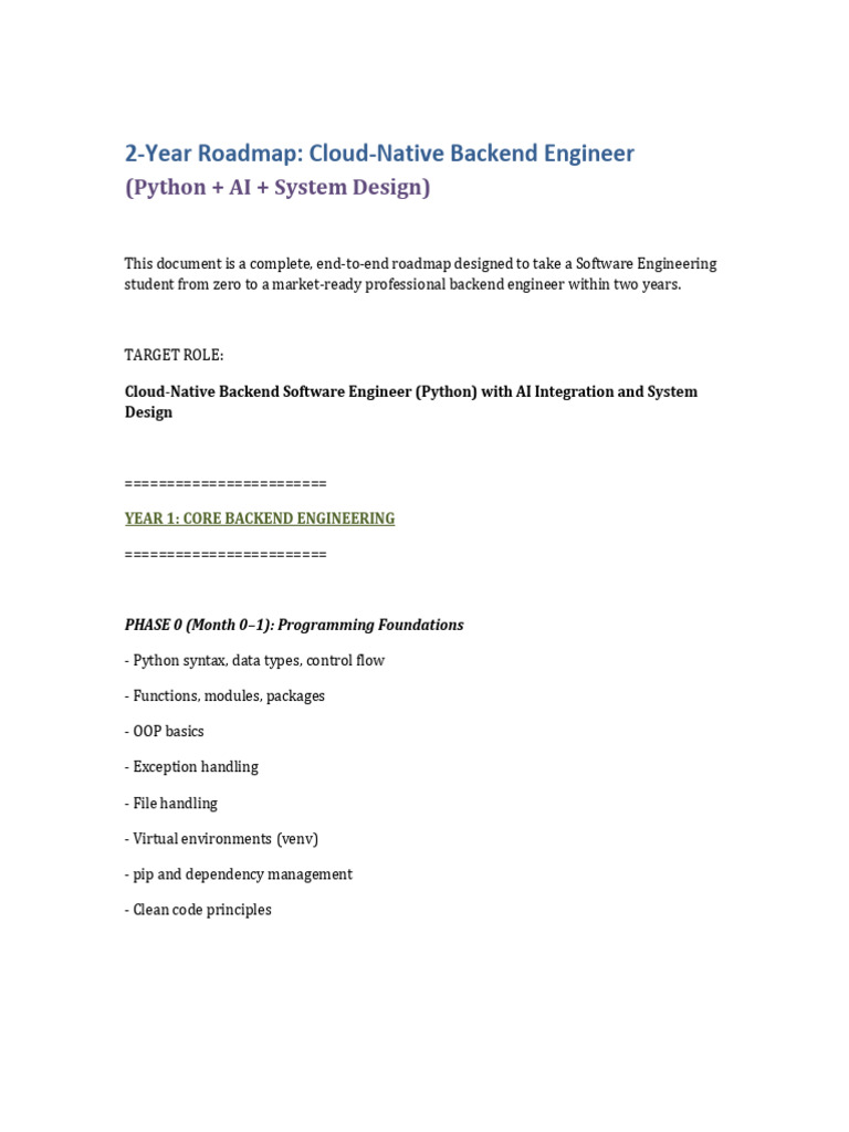 Cloud-Native Backend Engineer Roadmap | PDF | Cloud Computing | Python ...