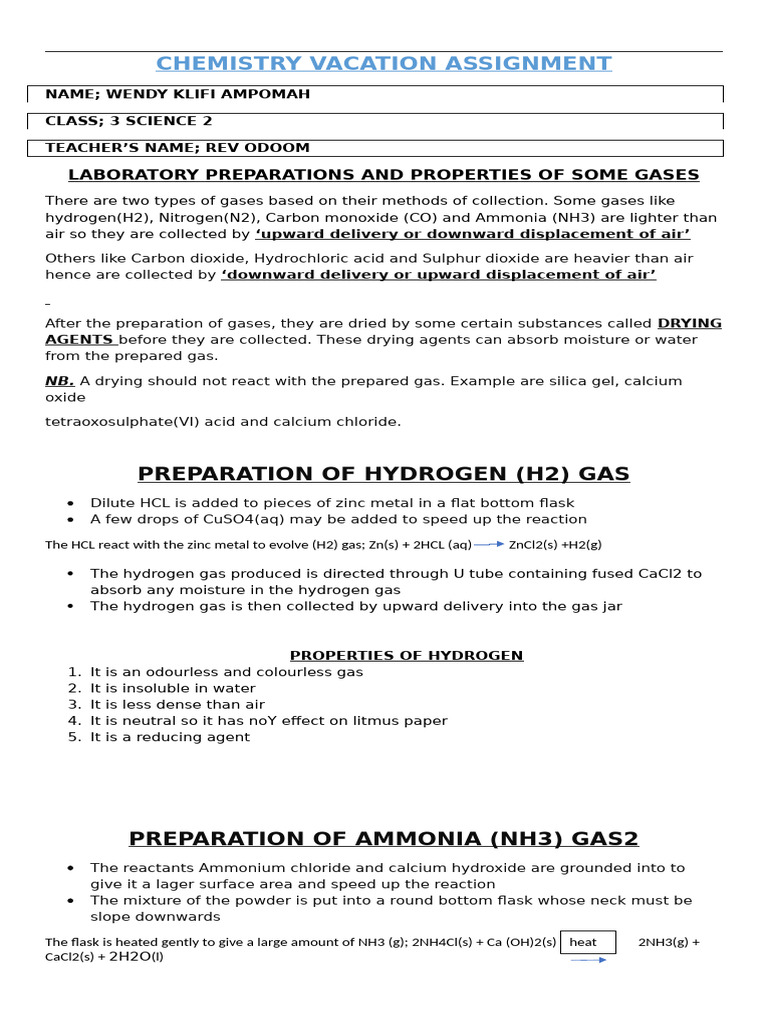 CHEMISTRY VACATION ASSIGNMENT | PDF | Ammonia | Sulfuric Acid