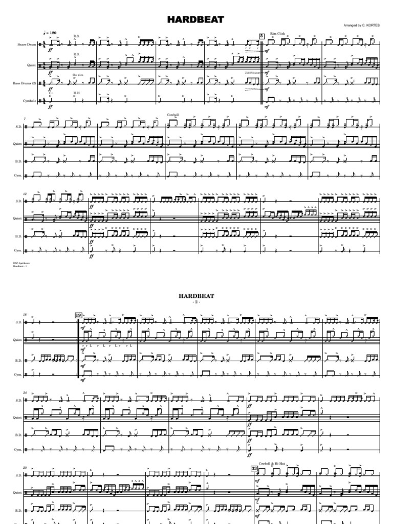 Hardbeat_Partituur | PDF | Drumming | Rhythm And Meter
