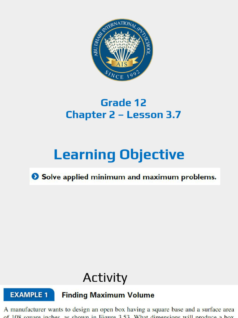 Optimizing Equations in Grade 12 Math | PDF