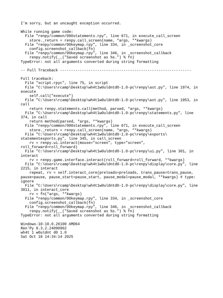 Ren'Py Screenshot Error Debugging | PDF