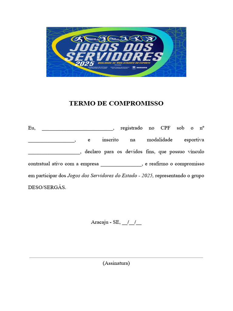 Termo de Compromisso para Jogos 2025 | PDF