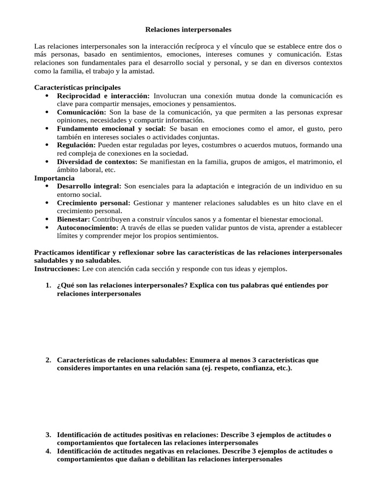 Importancia de las Relaciones Interpersonales | PDF | Las emociones ...