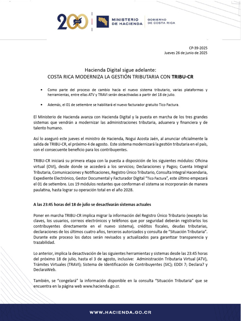 Comunicado Tribu CR Hacienda Digital Junio 2025 | PDF | Factura