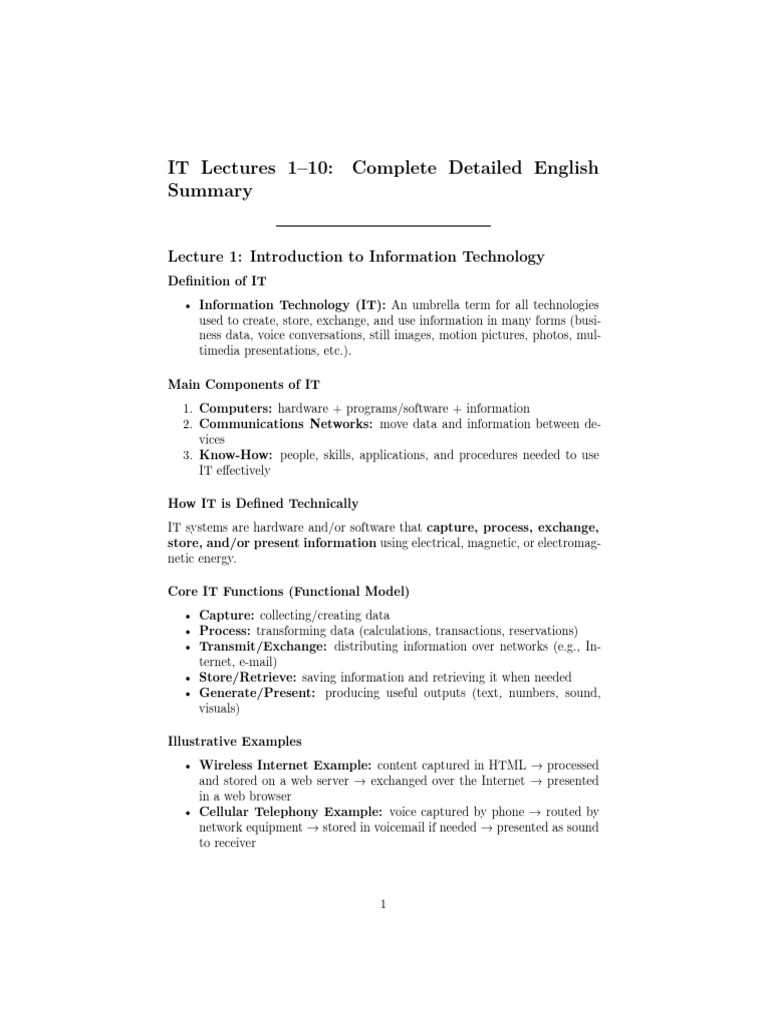 IT Lectures: Overview of Information Technology | PDF | Computer ...