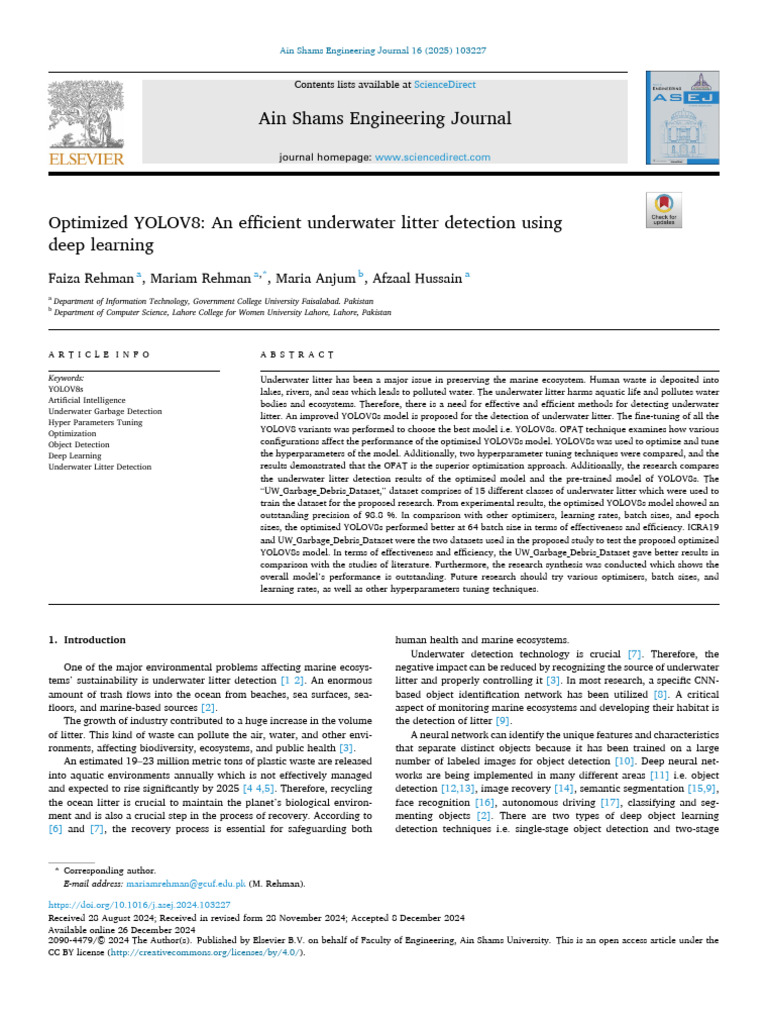 Optimized YOLOV8 for Underwater Litter Detection | PDF | Applied ...