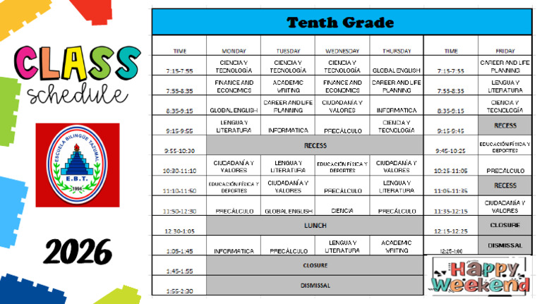 Class Schedule 2026 | PDF