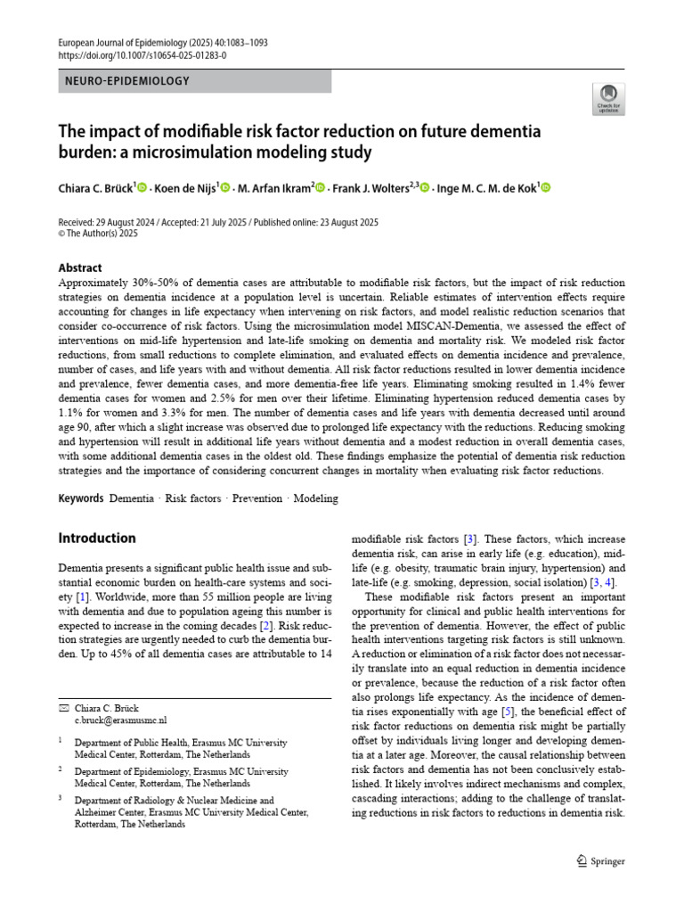 Modifiable Risk Factors Reduction Future Dementia Burden Study | PDF ...