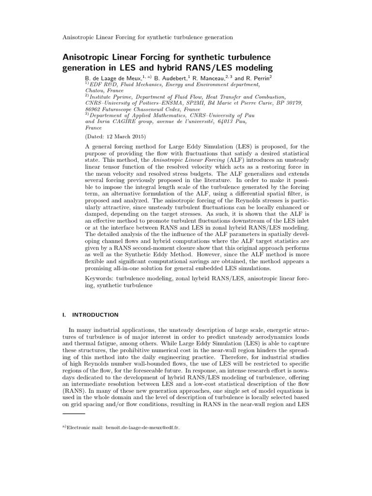 Anisotropic Linear Forcing in LES | PDF | Turbulence | Fluid Dynamics