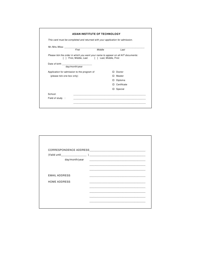 AIT Admission Application Form | PDF | Career & Growth | Business