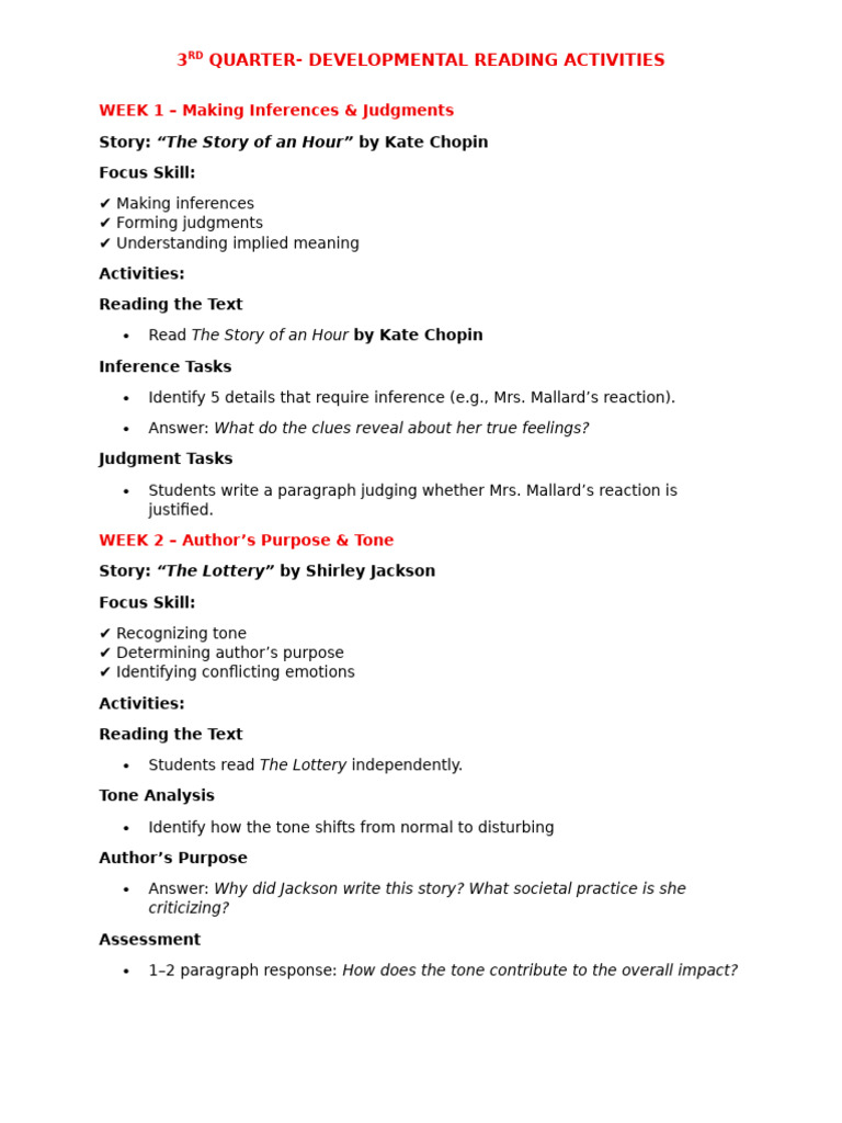 Developmental Reading Activities Guide | PDF | Narration | Social ...