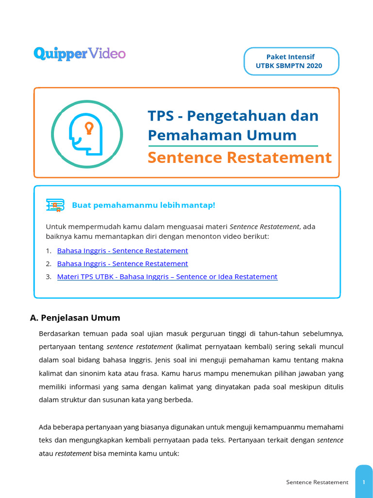 Panduan Lengkap Sentence Restatement | PDF
