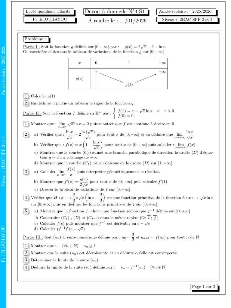 Devoir de mathématiques 2BAC SPF-2/3 | PDF | Analyse mathématique ...