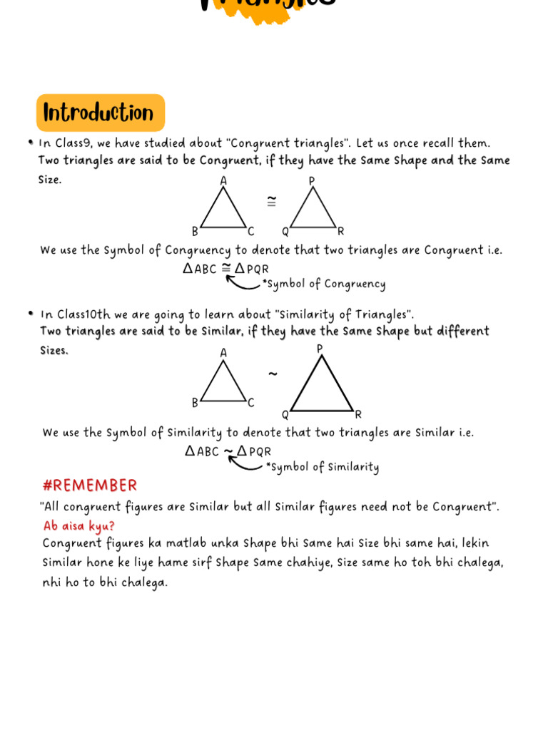 Congruent and Similar Triangles Explained | PDF | Triangle | Euclidean ...