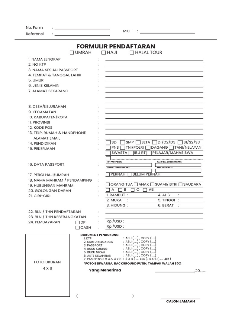 Formulir Pendaftaran Haji dan Umrah | PDF