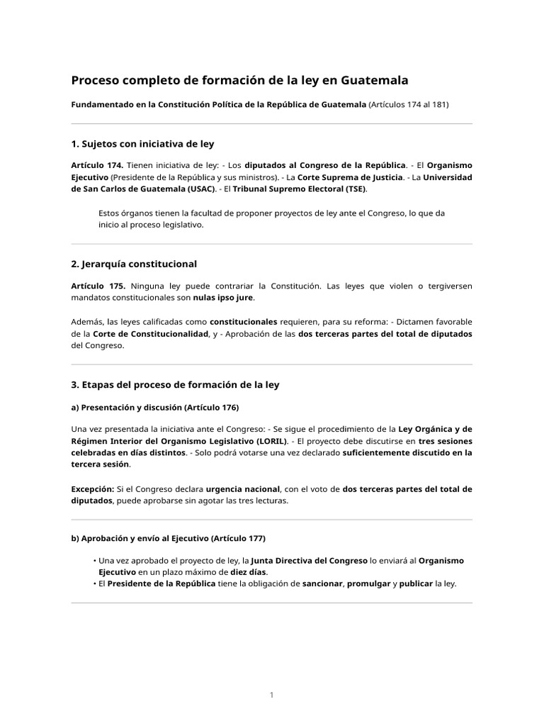 Formación de la Ley en Guatemala | PDF | Veto | Ejecutivo (gobierno)