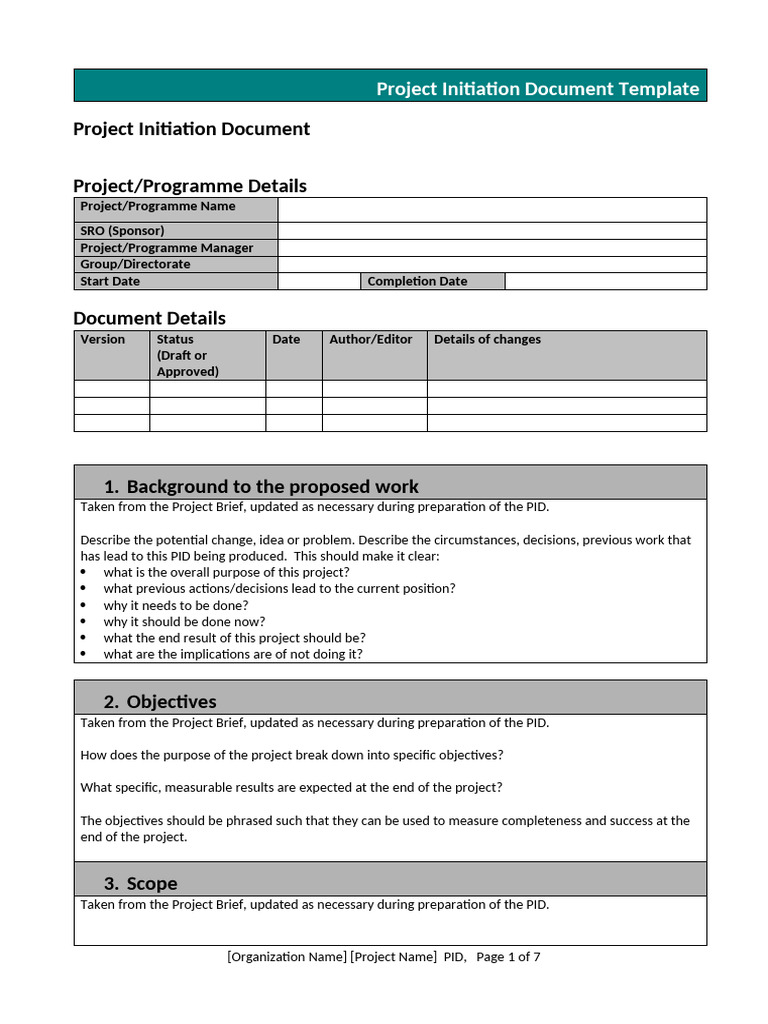 Project Initiation Document Template | PDF | Project Management | Risk