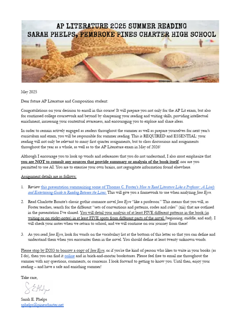 AP Lit 2025 summer assignment guidelines | PDF | Written Communication ...