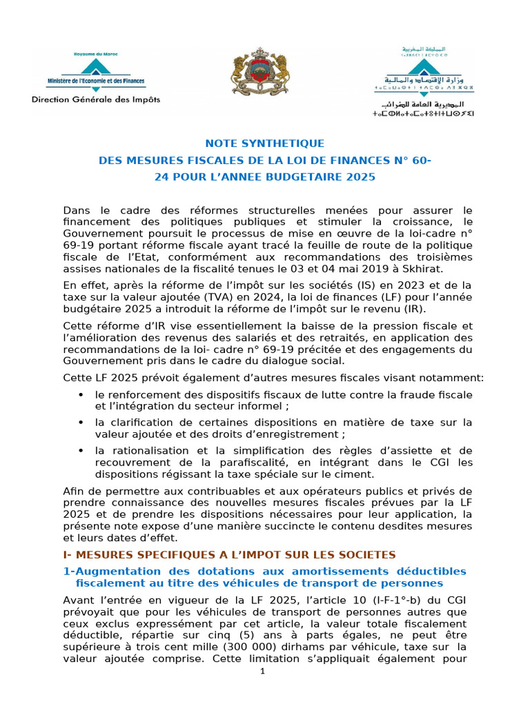 Mesures fiscales de la LF 2025 expliquées | PDF | Impôt sur le revenu ...