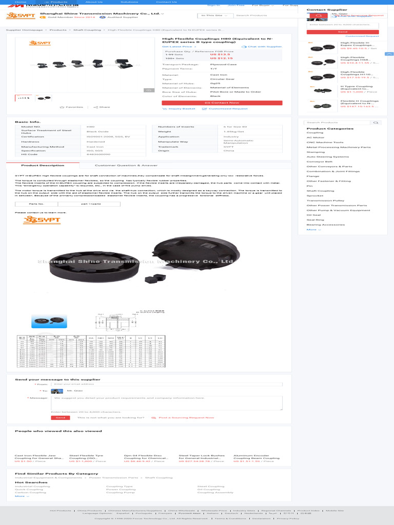 High Flexible Couplings H80 Overview | PDF | Machines | Manufactured Goods