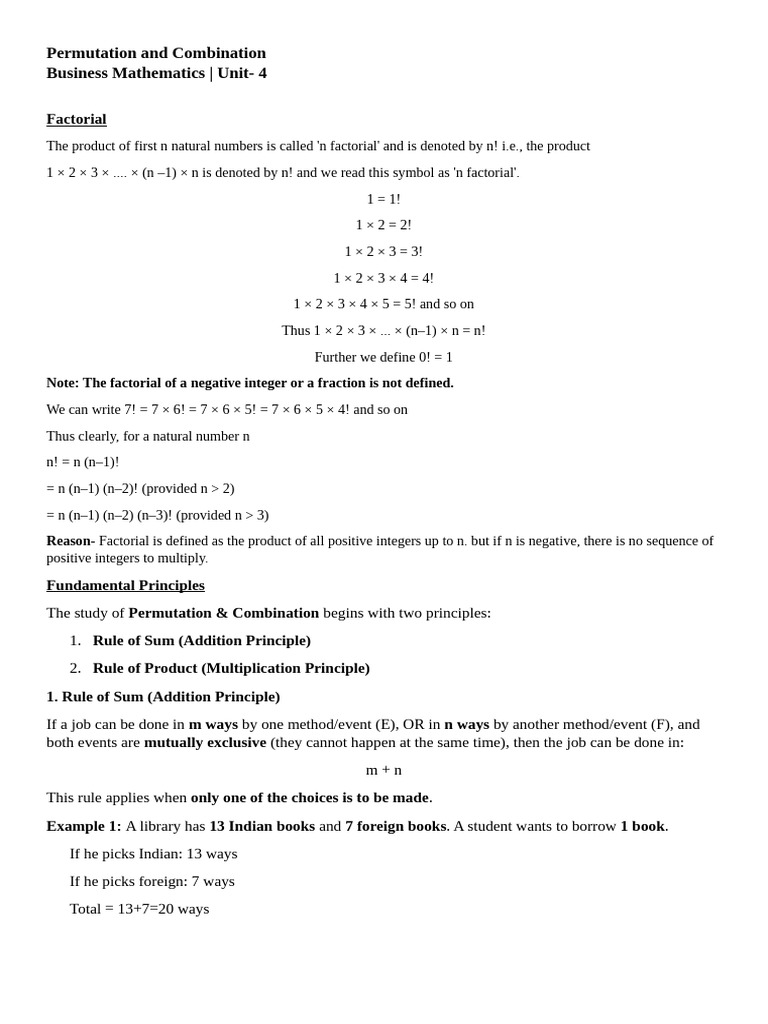 Permutation and Combination | PDF | Permutation | Natural Number