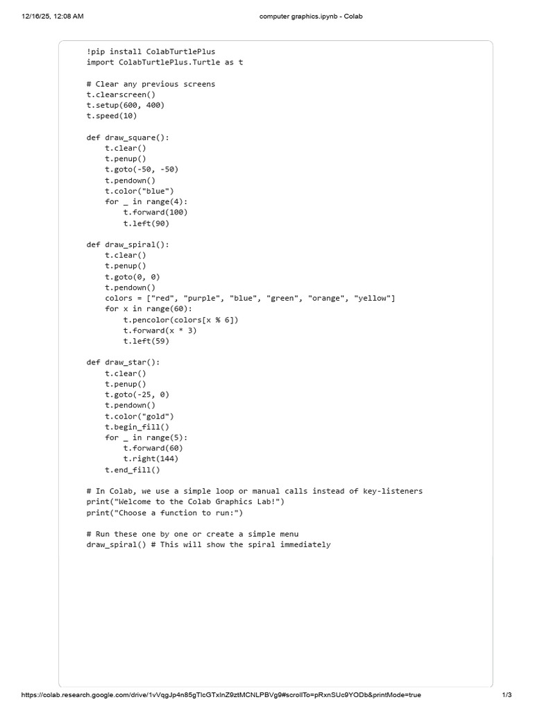 Colab Turtle Graphics Examples | PDF | Computing | Computer Science