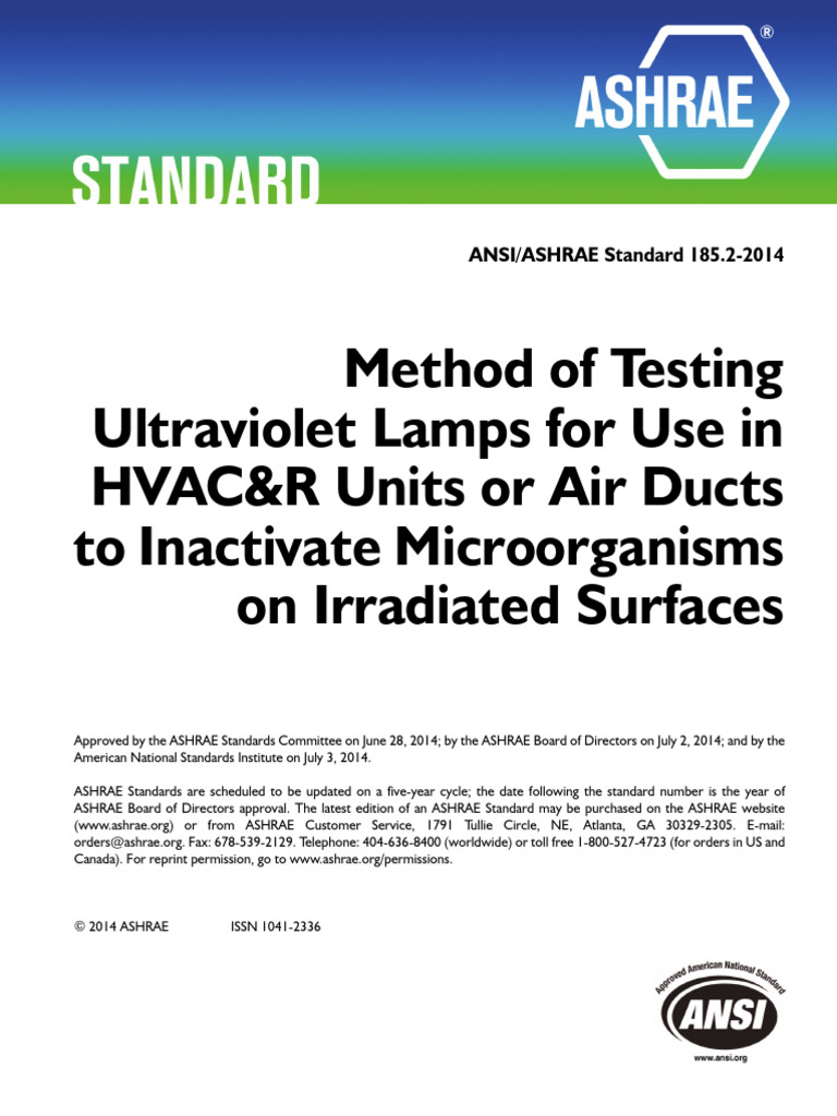 ASHRAE 185.2 2014 Method of testing ultraviolet lamps for use in HVAC&T ...