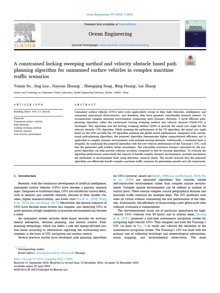 USV Path Planning Algorithm for Maritime Traffic | PDF