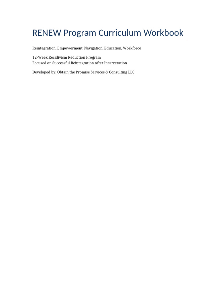 RENEW Program: 12-Week Curriculum | PDF | Mental Health | Psychology