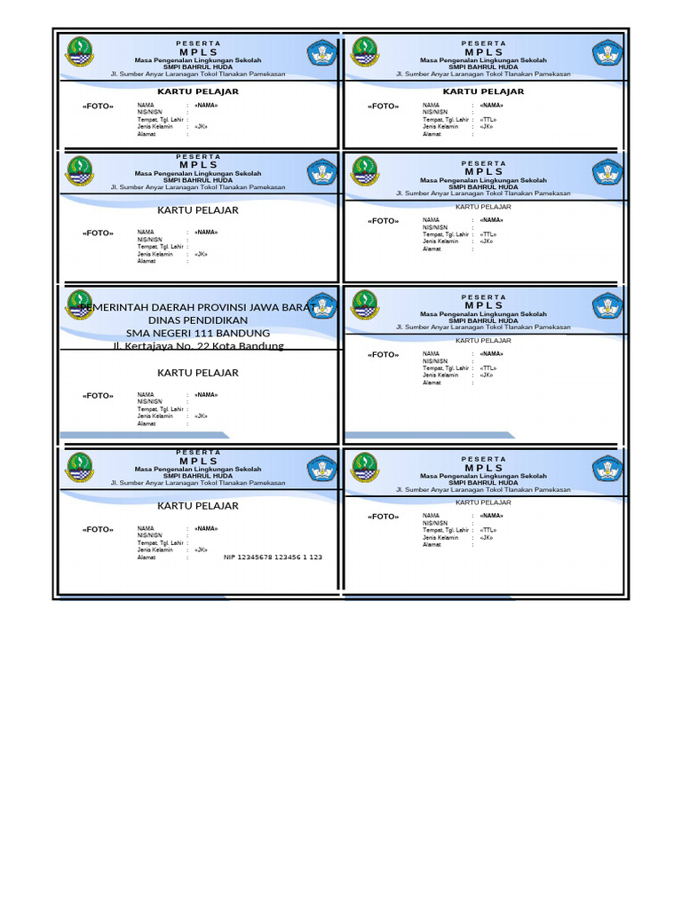 Kartu Pelajar MPLS SMPI Bahrul Huda | PDF