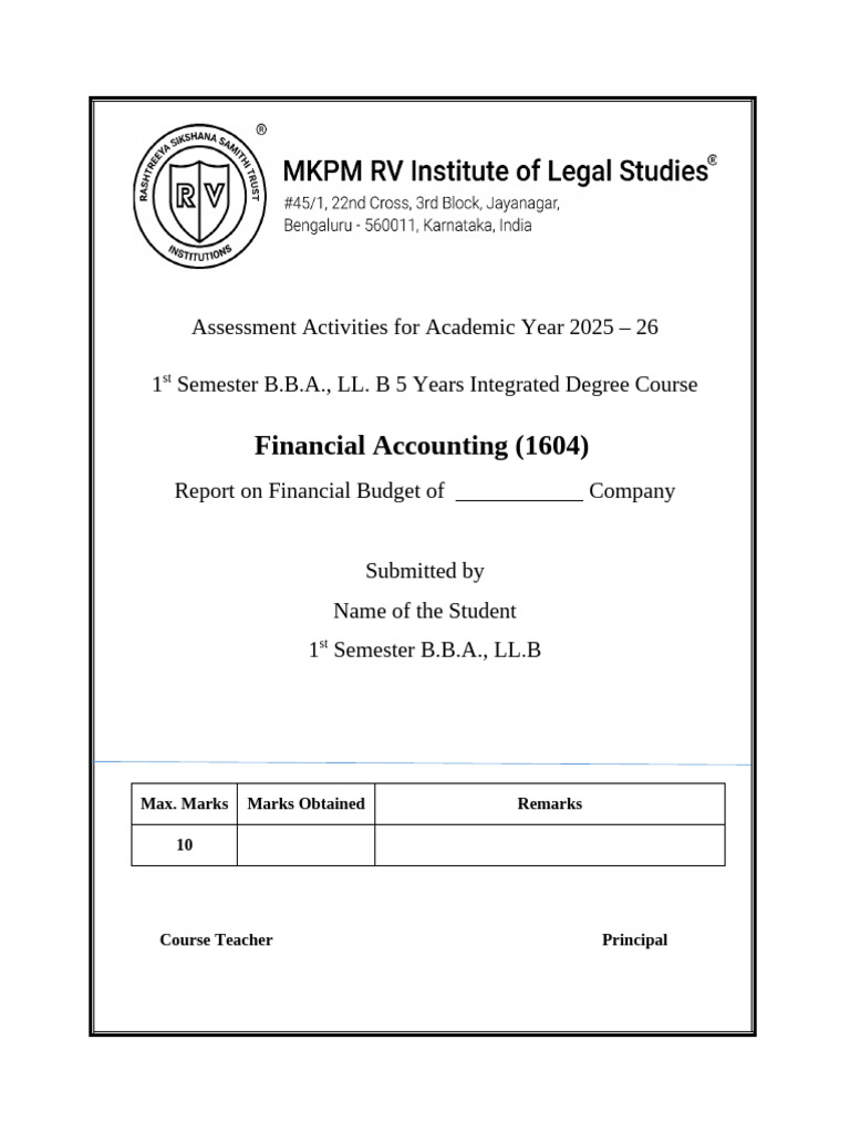 Financial Accounting Assessment Report 2025 | PDF