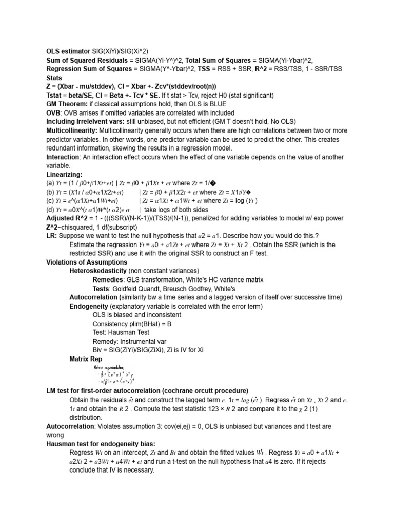 OLS Regression Analysis and Assumptions | PDF | Ordinary Least Squares ...