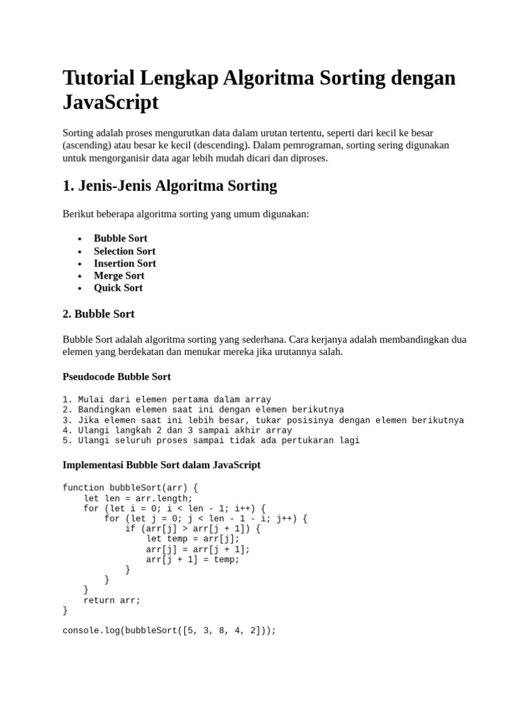 Algoritma Sorting JavaScript untuk Pertanian | PDF