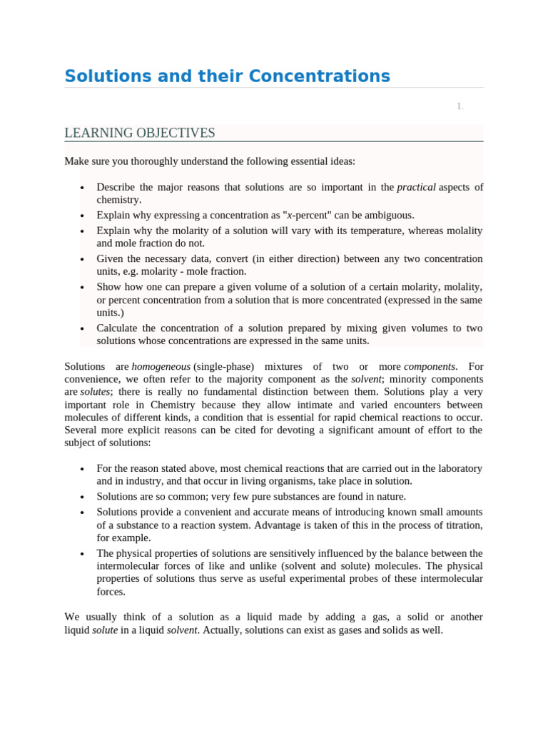 Understanding Solutions and Concentrations | PDF | Mole (Unit) | Molar ...