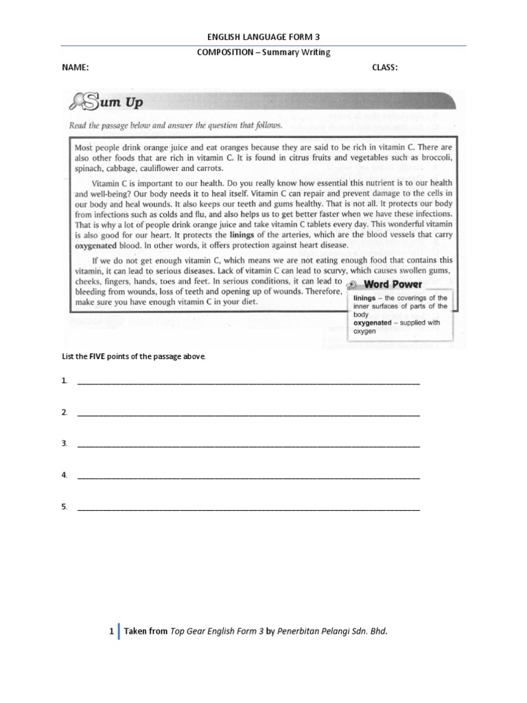 form three summary writing exercise