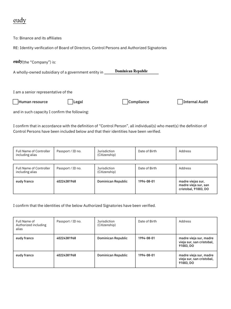 Identity Verification for Binance Directors | PDF | Government And ...
