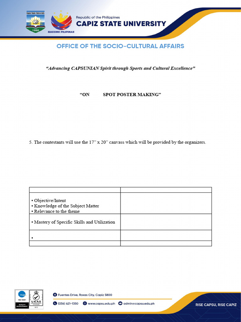 CAPSU Intramural Arts Contest Rules | PDF | Camera | Paintings