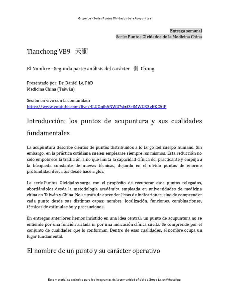 Puntos Olvidados: Tianchong VB9 en Acupuntura | PDF | Acupuntura ...