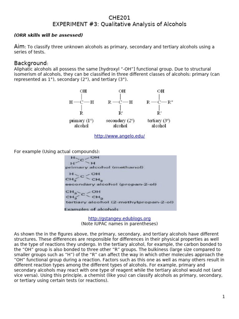 Classifying Alcohols: Tests & Procedures | PDF | Chemical Reactions ...