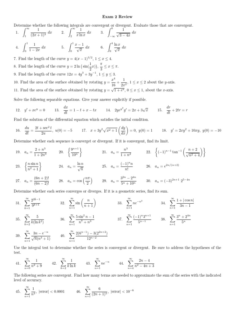 Calculus Exam 2 Review Guide | PDF | Equations | Mathematical Concepts