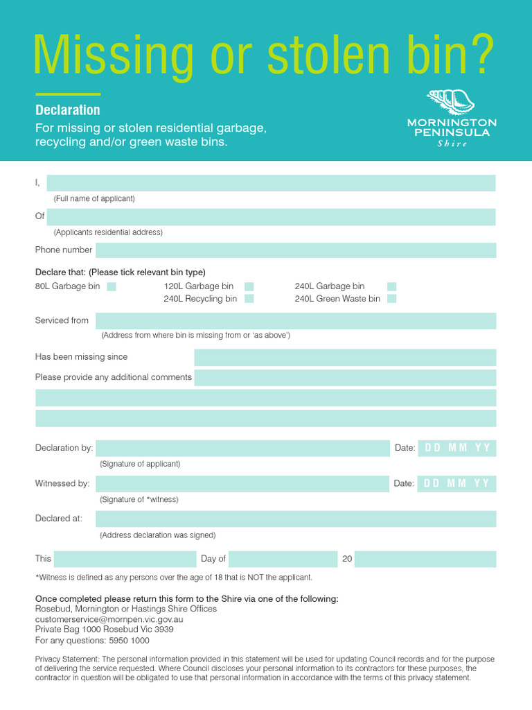 Report Missing or Stolen Bins Form | PDF