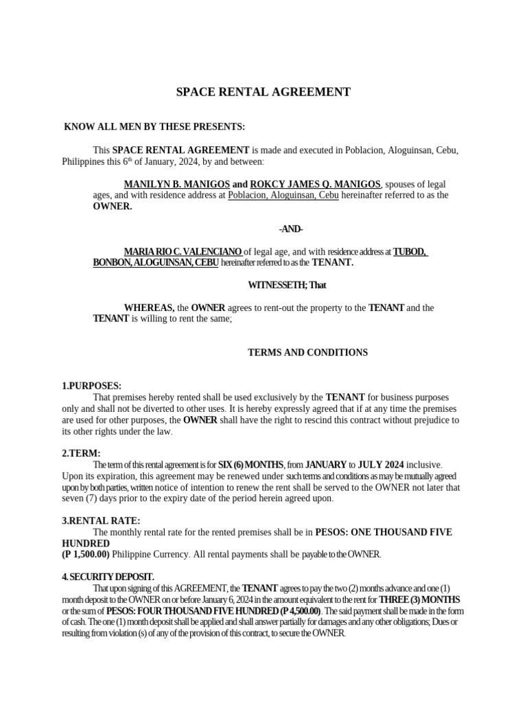 Space Rental Agreement | PDF | Renting | Property Law