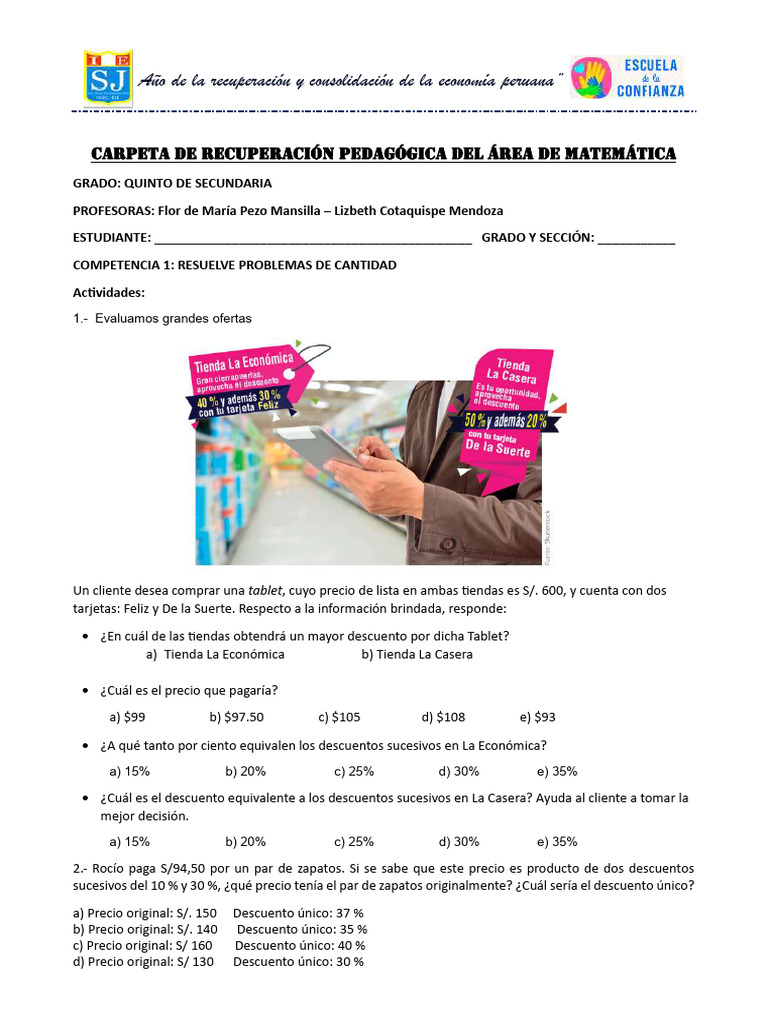 Actividades de Matemáticas para Quinto de Secundaria | PDF