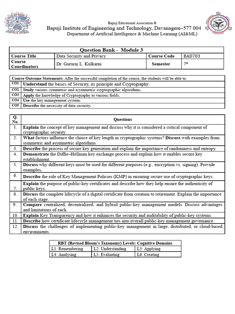 BAD703 Module 3 QB.docx | PDF | Public Key Cryptography | Key ...