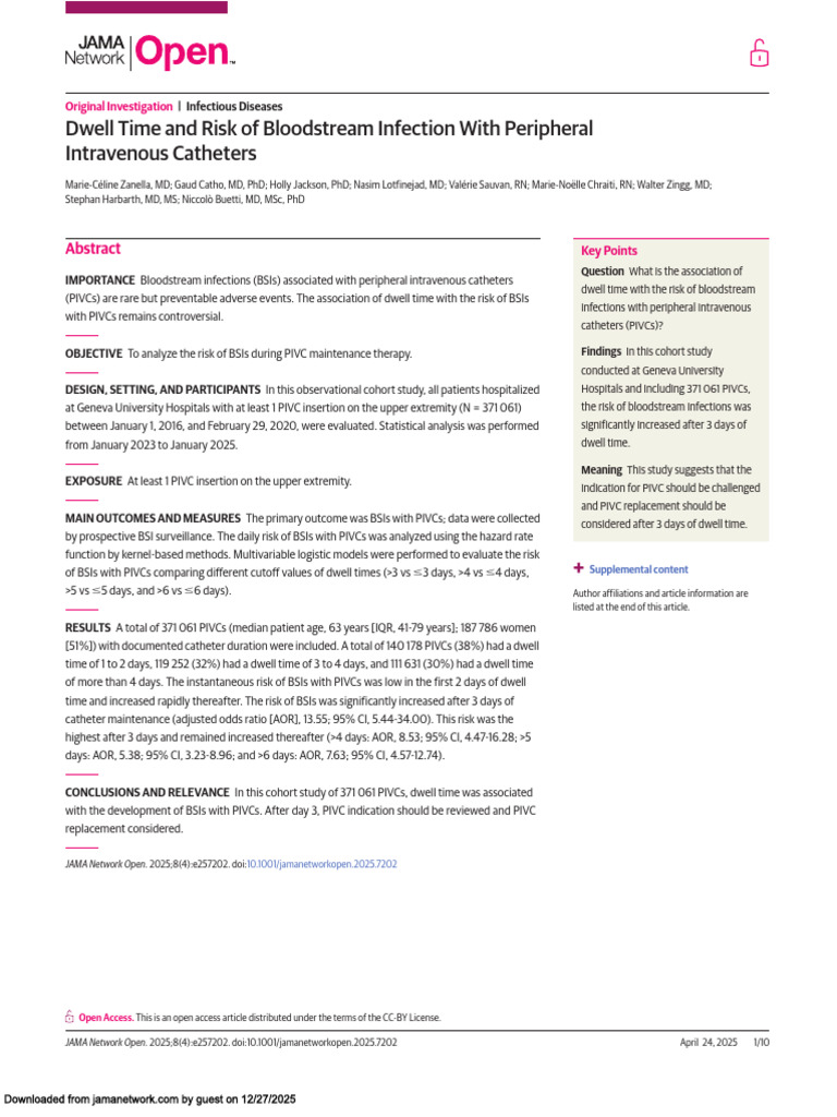 Dwell Time Impact on PIVC Bloodstream Infections | PDF | Intravenous ...