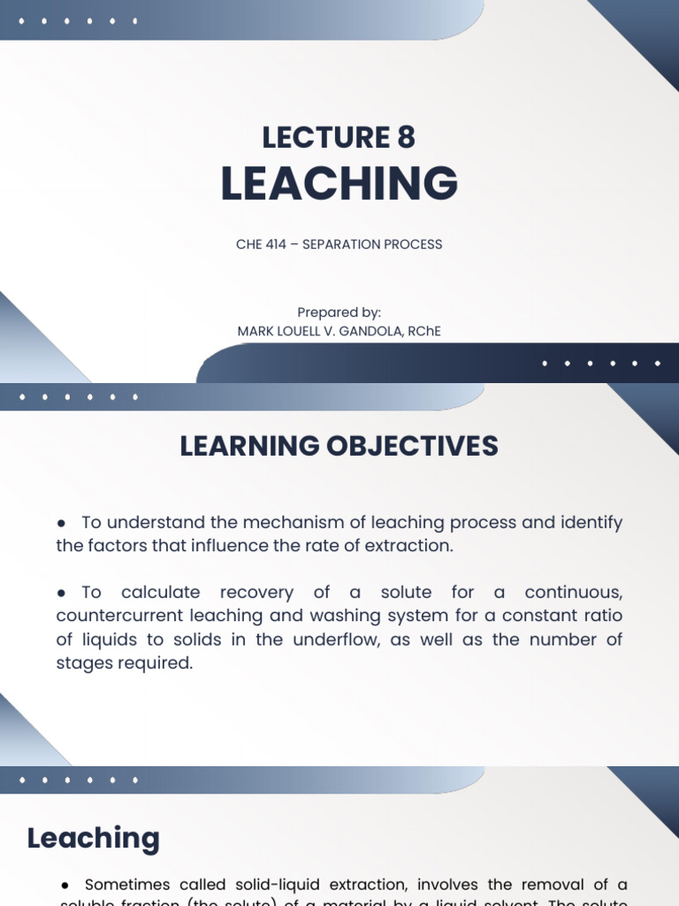 Lecture 8. Leaching Preread | PDF | Solubility | Supercritical Fluid