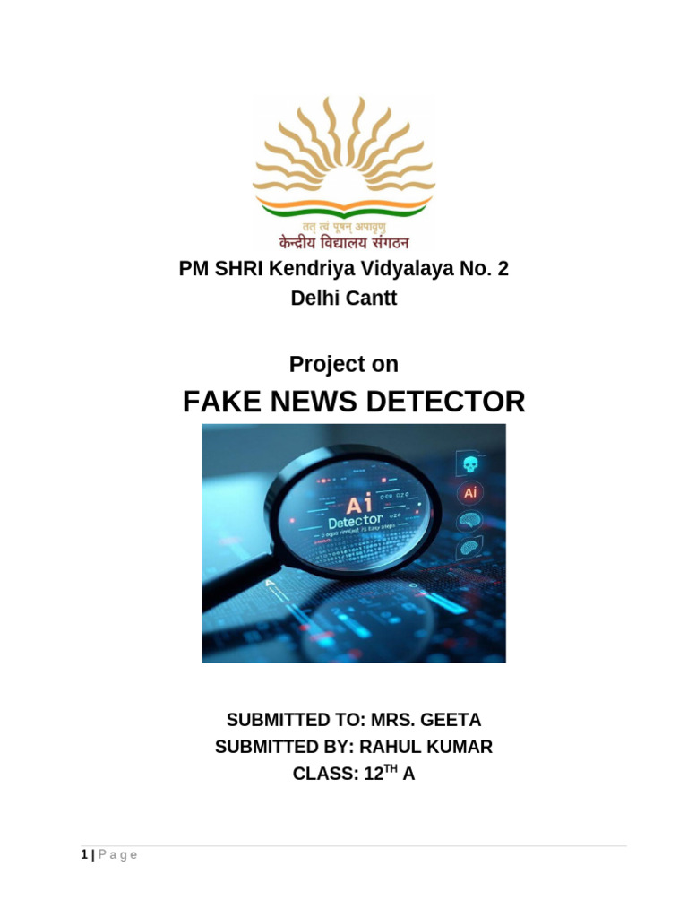 FAKE NEWS DETECTOR | PDF | Artificial Intelligence | Intelligence (AI ...