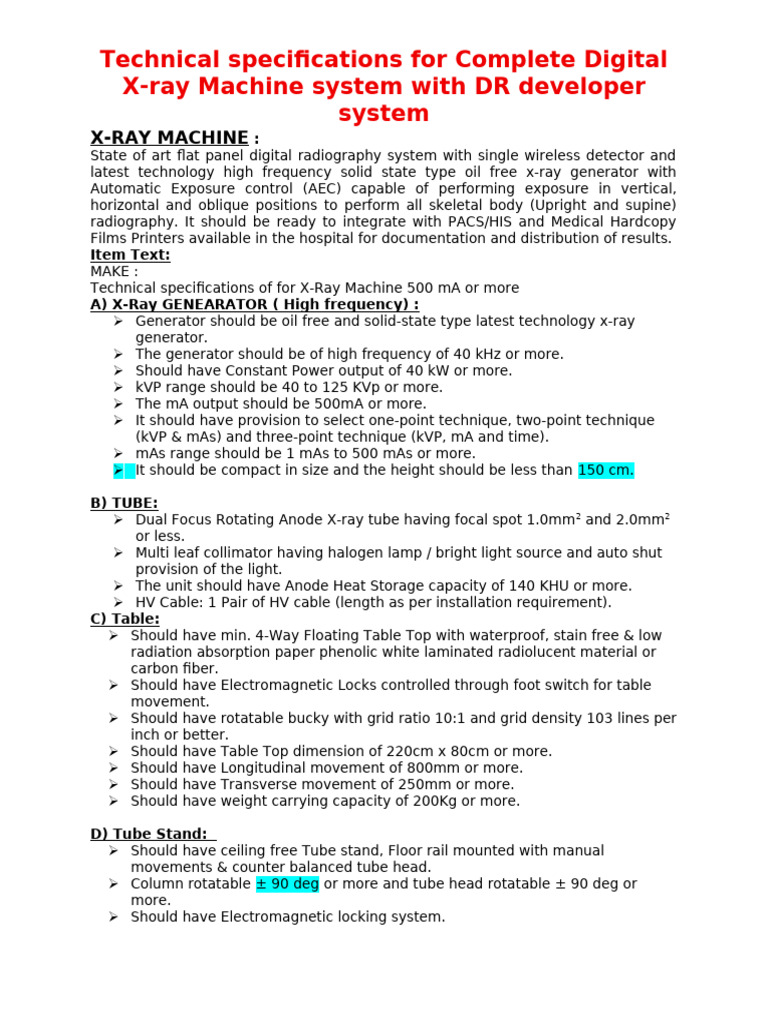 Complete Digital X-ray Machine Specs | PDF | Personal Computers | Video ...