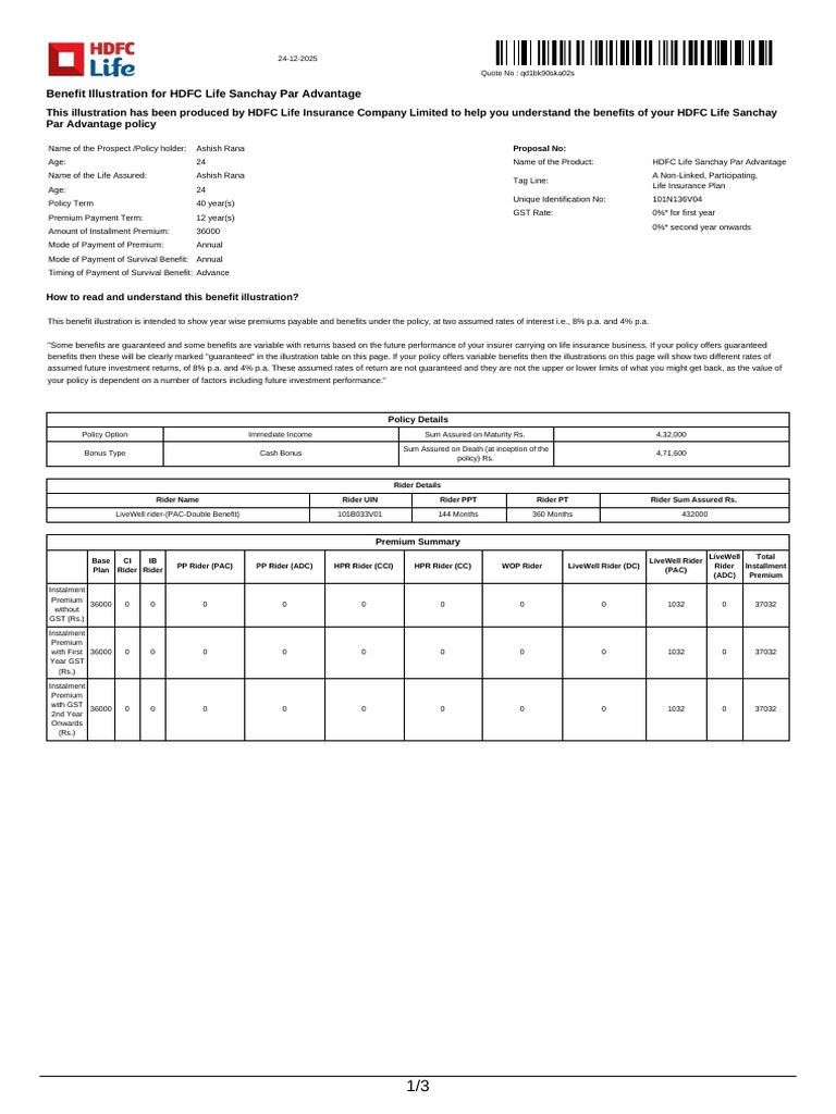 HDFC Life Sanchay Par Advantage Policy Details | PDF | Life Insurance ...